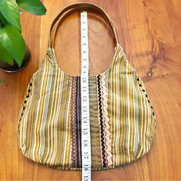 ALDO Y2K Multicolored Strips Corduroy Neutral Tone Festival Roomy Shoulder Bag - Picture 10 of 12